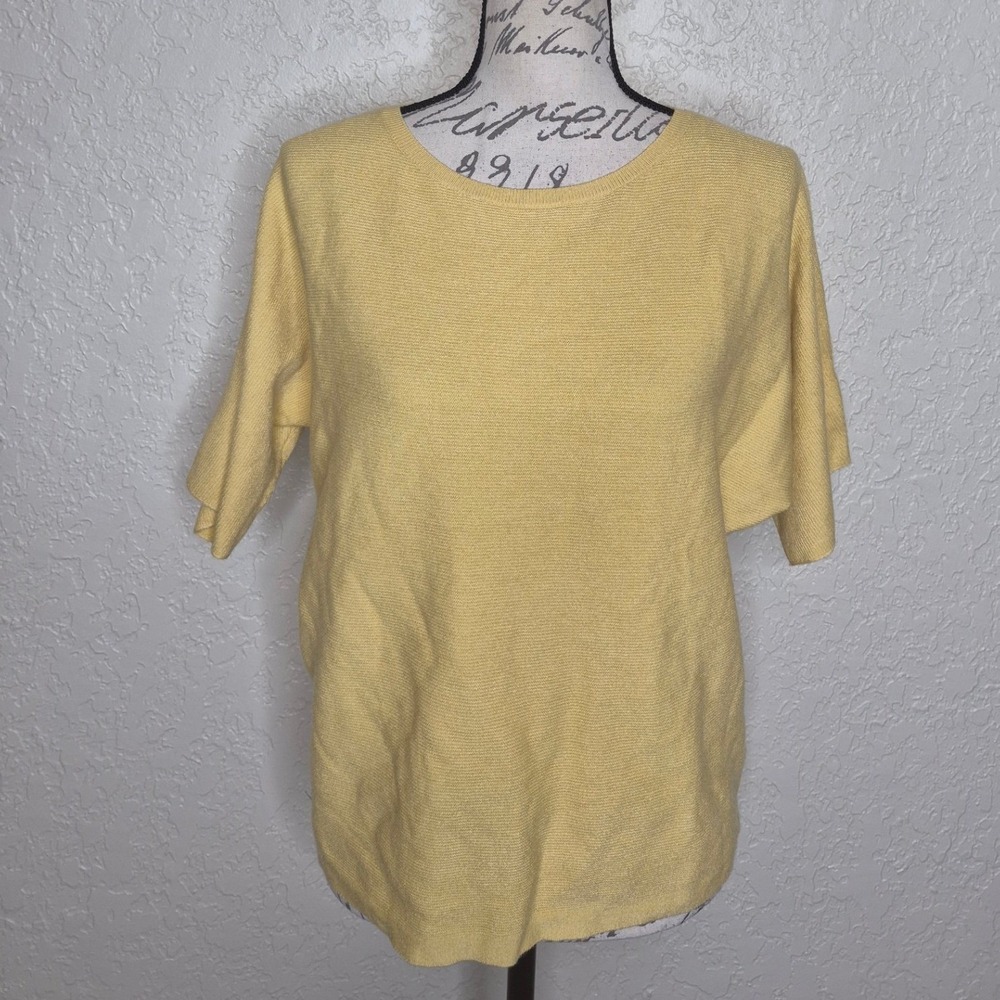 Mila Milano Yellow Short Sleeve Textured Knit Crew Neck Sweater Top Size M NWT
